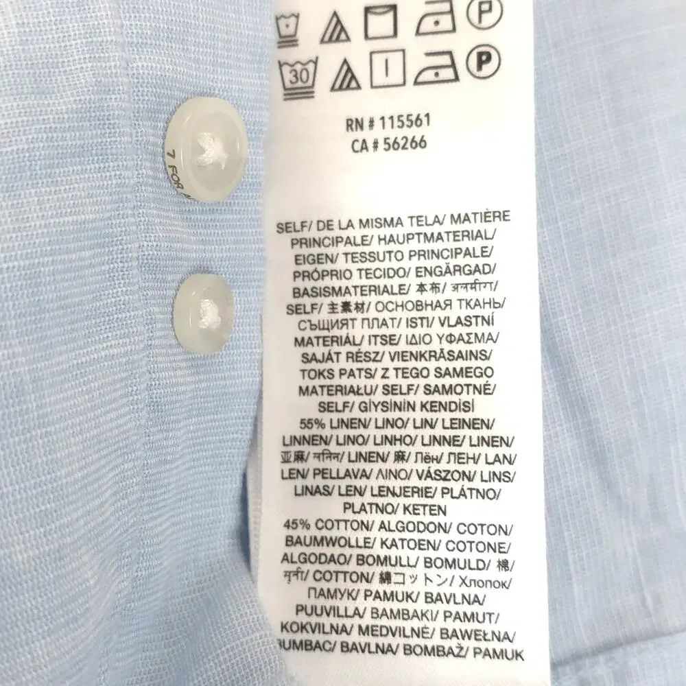 7 For All Mankind Linen Cotton Button Up Shirt‎ Men L Office Casual Preppy Blue